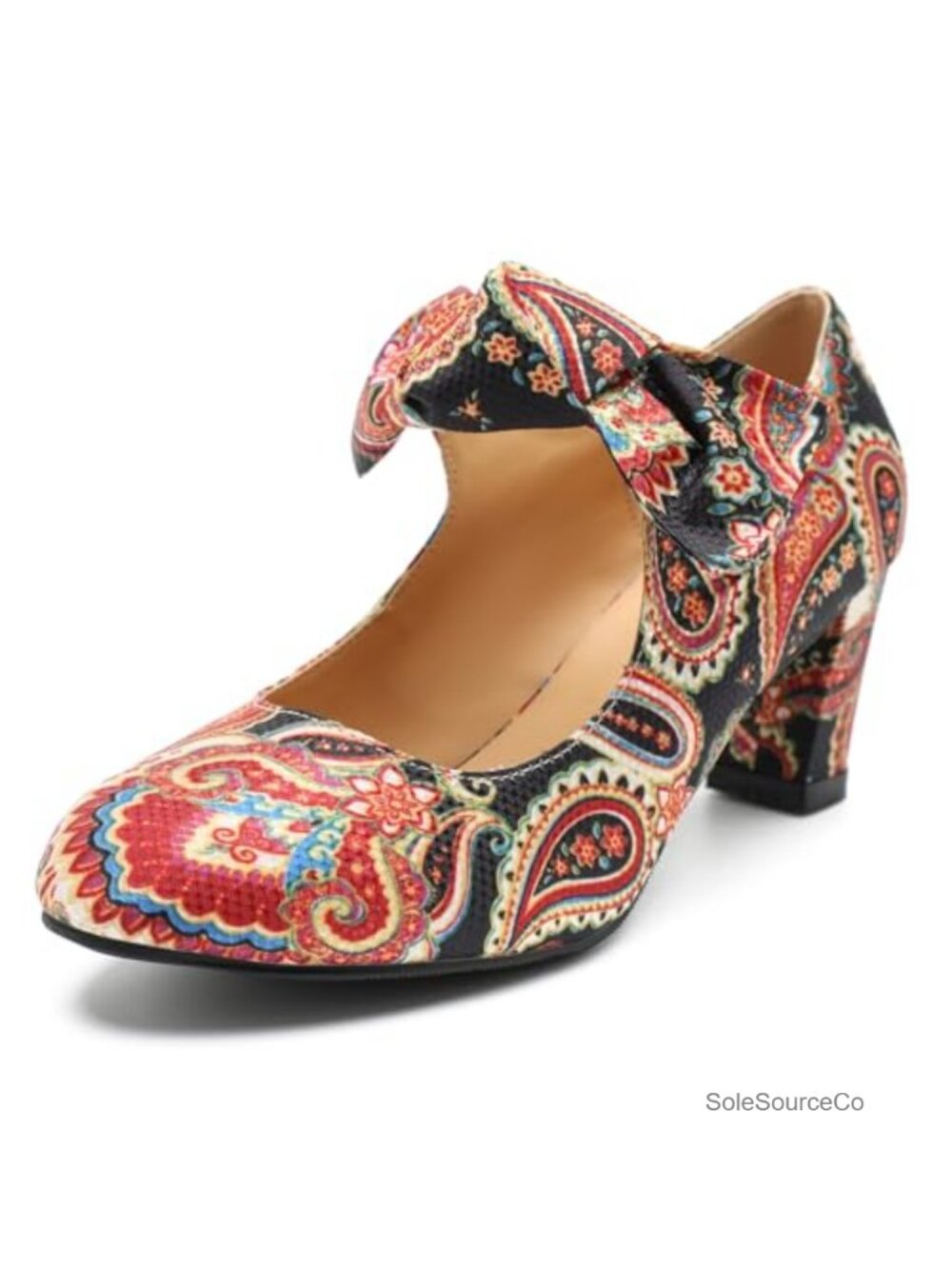 Womens Velvet Bow Mary Jane Block Heel Pumps Dress Shoes